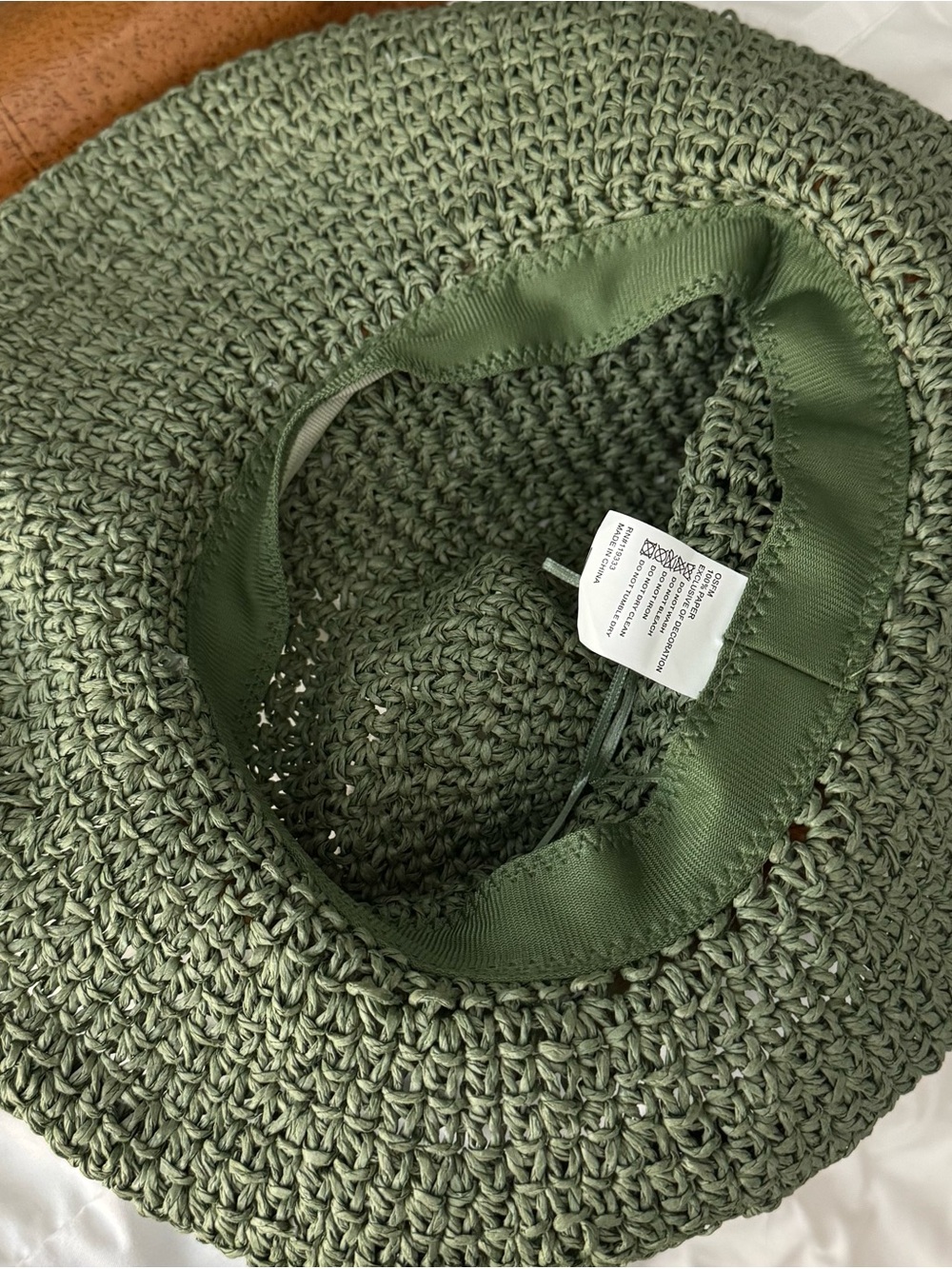 Olive Green Crocheted Wide Brim Sun Hat - Picture 4 of 7